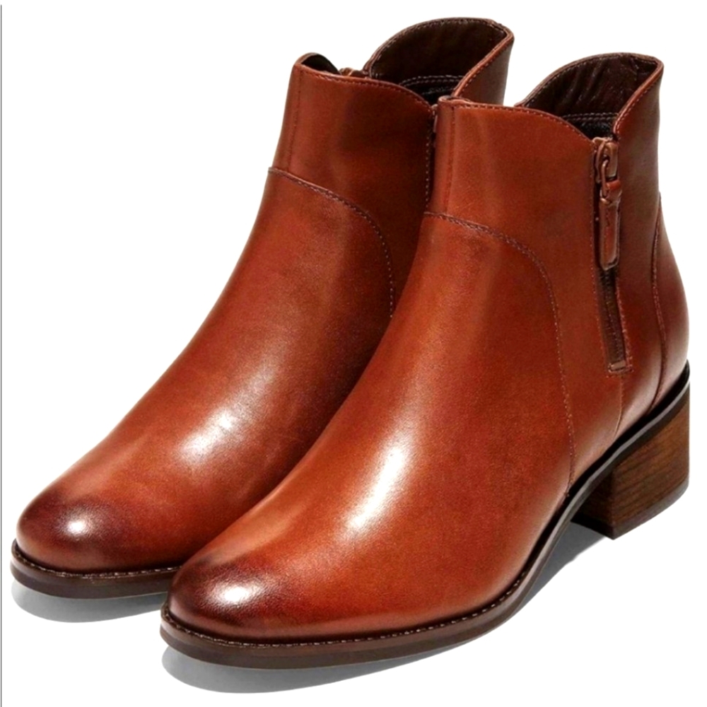 NEW Cole Haan Lyla Harvest Brown Leather Waterproof Boots 10.5 - Picture 2 of 8